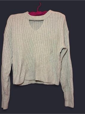 SO Women's Sage Green Ribbed V-Neck Sweater